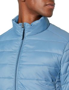 Men's Light Blue Stand Collar <b>Puffer</b> <b>Jacket</b> Zipper Closure Windproof Casual Autumn Wear Polyester Wadding <b>Thin</b> Fit - Product Image 4