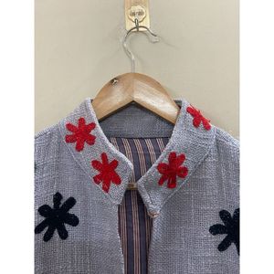 Floral Embroidered Knitted TNT Cardigan Women Turn-down Collar Open Front Handmade Design Spring Wear - Product Image 3