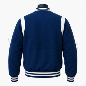 Chaqueta Universitaria Azul Personalizada, Cuerpo de Lana, Mangas de Cuero, Chaqueta de Béisbol Letterman, Fabricante de Marca Privada OEM - Product Image 2