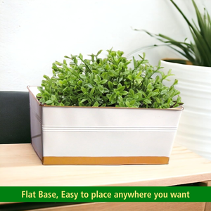 White Metal Hanging Railing <b>Planter</b> <b>Box</b> with Gold Trim Rectangular Flower Pot Holder for Balcony Garden <b>Window</b> Patio Outdoor - Product Image 2