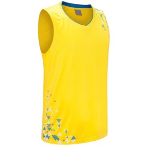 <b>Men's</b> Yellow Sleeveless Basketball Jersey Set Geometric Print Moisture Wicking Mesh Tank Top Elastic Waist Shorts Summer - Product Image 3