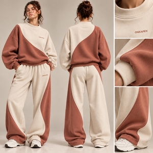 ชุดเซ็ตแทรคสูทผู้หญิงสีสันตัดกัน เสื้อโอเวอร์ไซส์ กางเกงขายาวทรงกว้าง ผ้าฝ้าย ONEAPEX แฟชั่นสตรีทแวร์ลำลอง - Product Image 3