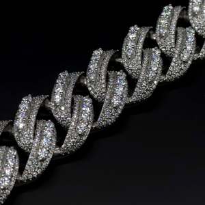 925 Sterling <b>Silver</b> Moissanite Cuban Link <b>Bracelet</b> Rhodium Plated Unisex Chain <b>Bangle</b> for Wedding Party - Product Image 4
