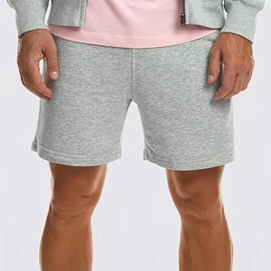 Shorts tricotés gris clair pour hommes, taille mi-haute, avec cordon de serrage, décontractés, respirants, broderie sur la jambe droite, 100 % coton - Product Image 6