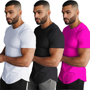 T-shirt pour homme à manches courtes, coupe ajustée, col rond, couleur unie, jersey décontracté en coton respirant, longueur normale, blanc, noir, rouge - Product Image 6