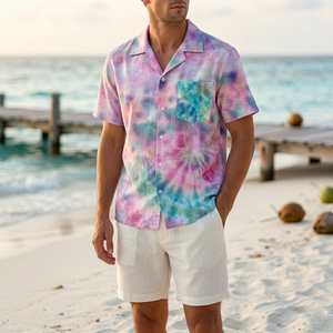 เสื้อฮาวายลายทรอปิคอลแบบสั่งทำ เสื้อชายหาดแขนสั้นติดกระดุม เสื้อลำลองฤดูร้อน สั่งผลิตแบบซับลิเมชั่น ขายส่ง OEM - Product Image 1