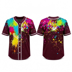 Polyester Baseball Jersey Sublimation <b>Paint</b> Splash Full Button V Neck Mesh Durable Custom OEM Wholesale Manufacturer - Product Image 3
