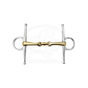 Bocado de hierro dulce de doble freno con mejillas completas, de acero inoxidable con boquilla de latón, 5.5 pulgadas, para equitación - Product Image 3