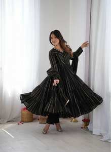 Conjunto de Vestido de Fiesta Mal Chanderi Premium, Completamente Cosido, con Detalles de Espejos Reales - Product Image 4