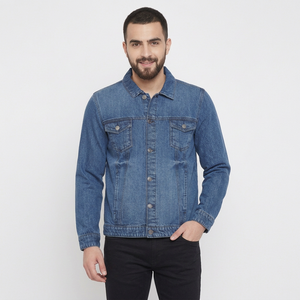 Blouson Bomber en Jean pour Homme, Col Rabattu Décontracté, Coupe Droite, Coton Bleu Délavé, Respirant, Boutons Pression, Style Automne - Product Image 3