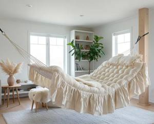 Interior Hammock <b>Chair</b> with <b>Large</b> Cotton Ruffle Pillow – Indoor Relaxation Swing | Hanging <b>Chair</b> | Indoor - Product Image 1