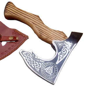 Hache à pizza Burraq personnalisée en acier au carbone, manche en bois de rose, étui en cuir, pour le bricolage, le camping en plein air, cadeau industriel pour la fête des pères - Product Image 1