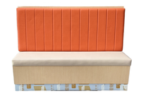 Banquette de restaurant moderne rembourrée en cuir artificiel orange et beige avec dossier en forme de canal, banc de salle à manger commercial pour café et bar