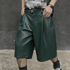 Pantalones Cortos de Cuero Genuino Verde Oscuro, Moda Urbana Hip Hop 2026, Proveedor de Alta Calidad, Última Tendencia, Servicio OEM ODM - Product Image 1