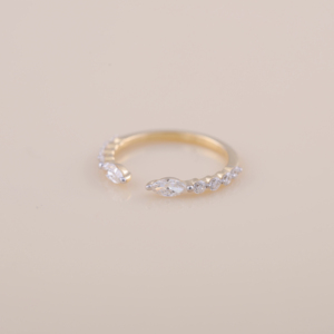 IGI Certified Marquise & Round Diamond <b>Open</b> Cuff <b>Ring</b> in 18K Yellow / White And Rose Gold - Product Image 1