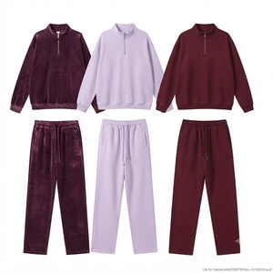 Ensemble de survêtement unisexe couleur unie avec demi-fermeture éclair, coupe ample, sweat-shirt en coton long et pantalon à cordon de serrage, tenue décontractée d'automne - Product Image 5
