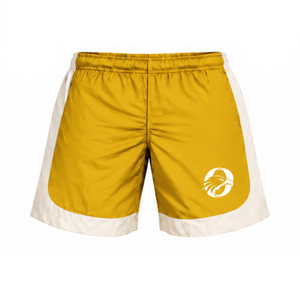 <b>Mens</b> Mustard Yellow <b>White</b> Athletic Running <b>Shorts</b> Contrast Panel Elastic Waist Lightweight Sports Training Gym Casual Activewear - Product Image 1