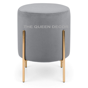Tabouret de luxe Golden Stool en acier inoxydable, forme ronde, avec un magnifique pouf en tissu, autre décoration d'intérieur - Product Image 3