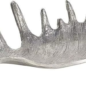 Bol décoratif moderne de luxe en forme de bois de cerf argenté pour la décoration de cabane ou de lodge, en aluminium moulé, sans BPA, résistant à la chaleur - Product Image 1