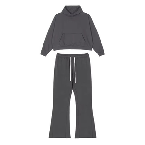 ชุดเซ็ตฮู้ดดี้ครอปตัวยาวทรงโอเวอร์ไซส์ผ้าคอตตอนหนานุ่มสไตล์สตรีทแวร์ขายส่ง ODM พร้อมกางเกงขายาวทรงกว้าง เป็นมิตรต่อสิ่งแวดล้อม จัดส่งรวดเร็ว - Product Image 5