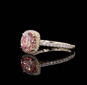 Designer Vintage 8CT Pink Lab Grown <b>Diamond</b> <b>Ring</b> VS1 IGI Certified 14K Yellow Gold Rhodium Plated Women's Engagement Fine - Product Image 2