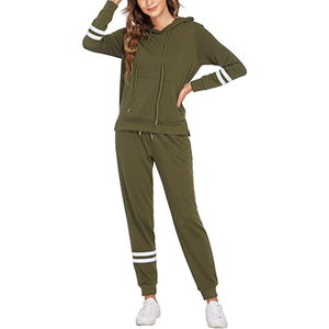 Ensemble de survêtement personnalisé vert olive pour femme, à capuche, manches longues, couleur unie, décontracté, avec pantalon à cordon de serrage, respirant - Product Image 6