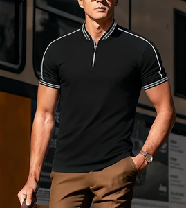 บริการ OEM ขายส่งเสื้อโปโลคอเฮนลีย์แบบซิปสำหรับผู้ชาย เสื้อยืดแขนสั้นลำลอง ผ้าคอตตอน/โพลีเอสเตอร์ผสม คอปกปิเก้ สำหรับเล่นกอล์ฟ - Product Image 3