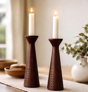 Juego de Portavelas Cónicos de Madera Oscura, Candelabros Altos y Delgados Hechos a Mano para Decoración del Hogar y Comedor - Product Image 1