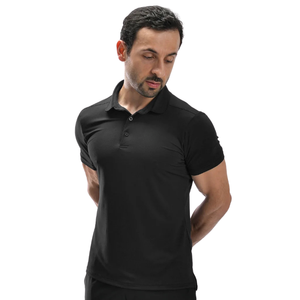 Men's Black <b>Waffle</b> Weave Polo <b>Shirt</b> Lightweight Polyester Spandex Breathable Moisture Wicking Athletic Slim Fit Golf Casual OEM - Product Image 1