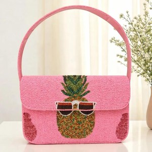 กระเป๋าถือผ้าปักลูกปัดแก้วทำมือ รูปทรงสี่เหลี่ยมผืนผ้า ลายอาร์ไกล์สีชมพู โพลีเอสเตอร์ ซักได้ ใช้ได้ทุกวัน ALI FASHION - Product Image 1