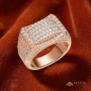 Rose Gold Rectangular Cluster <b>Ring</b> for <b>Men</b> | VVS Moissanite Baguette Channel Band | Iced Out Pink Gold <b>Men's</b> <b>Ring</b> - Product Image 4