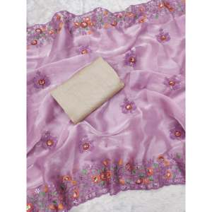 Sari de créateur à silhouette droite avec imprimé floral et broderies de sequins pour les occasions de fête - Product Image 2