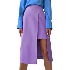 Falda Midi asimétrica de cintura alta para mujer, falda de verano de Color liso