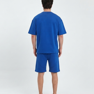 T-shirt Homme Oversize en Coton Bleu Uni à Manches Courtes Col Rond Coupe Décontractée Respirant Teint Uni Style Épaules Tombantes - Product Image 5
