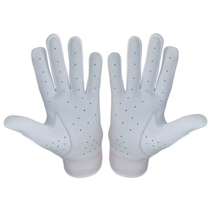 Guantes de Béisbol de Cuero Genuino Blanco y Rosa, Transpirables, Antideslizantes, con Cierre de Velcro, Correa de Muñeca Ajustable, Duraderos, Talla XL/XXL - Product Image 3