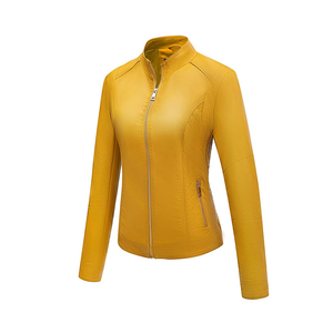 Blouson en cuir PU pour homme, style motard, col montant, fermeture éclair, coupe ajustée, pour l'automne, manches classiques, couleur unie - Product Image 2