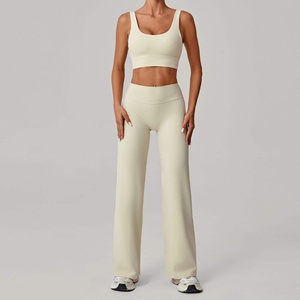 Conjunto de Yoga para Mujer Hecho en Pakistán, 2 Piezas, Secado Rápido, Transpirable, Ecológico, Ligero, Spandex/Nylon, Cintura Elástica, Color Sólido - Product Image 1