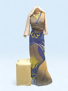 Conjunto de Tela Dirac Suiza Azul y Dorado Premium - Elegante Traje Tradicional Somalí con Chal y Borde a Juego - Product Image 1