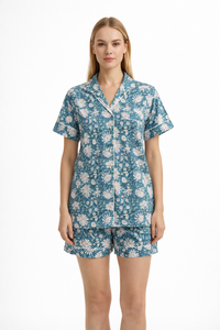 Conjunto de Pijama de Algodón con Estampado Floral Hecho a Mano, Camisa de Manga Corta y Pantalones Cortos, Ropa de Dormir de Verano para Mujer, Pijama de Algodón de Lujo - Product Image 6