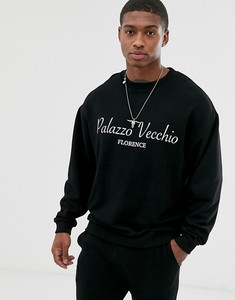 Sweat-shirt à col rond en coton noir pour homme Palazzo Vecchio Florence, manches longues, ensemble décontracté avec impression du logo sur le devant - Product Image 2