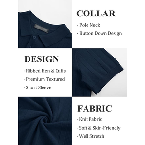 Men's <b>Navy</b> Blue Short Sleeve Knitted <b>Polo</b> <b>Shirt</b> Solid Color Breathable Casual Regular Fit Collared Design - Product Image 6