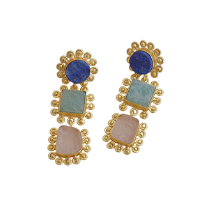 Boucles d'oreilles pendantes plaquées or style resort, multi-pierres semi-précieuses, bijoux fantaisie tendance, vente en gros - Product Image 5