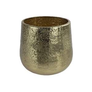 Jardinière ronde en métal robuste, revêtement poudré noir, avec support design unique et plaqué or, provenant d'un fournisseur indien. - Product Image 1