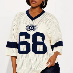 Jersey Sepak Bola Amerika Wanita Model Y2K Ukuran Besar, Kerah V, Bahan Bernapas, Atasan Streetwear, Cetak Nomor, Lengan Pendek, Grosir OEM AS - Product Image 5