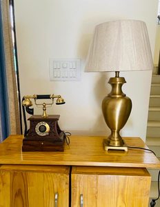Classic Antique Gold Finish Table <b>Lamp</b> with LED Light 14 Inch Beige Fabric Lampshade for Home Bedroom Hotel Lighting - Product Image 6