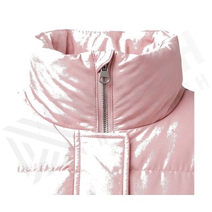 Abrigo Acolchado Rosa para Mujer, Manga Larga, Cuello Alto, Invierno, Resistente al Viento, Relleno Grueso de Poliéster, Chaqueta Larga - Product Image 4