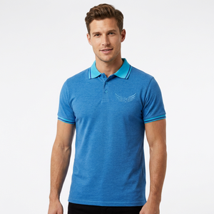 เสื้อโปโลผู้ชายสีน้ำเงิน ผ้าฝ้าย แขนสั้น ปักโลโก้ สวมใส่สบายๆ - Product Image 5