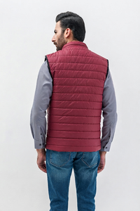 <b>Men's</b> <b>Red</b> Quilted <b>Vest</b> Stand Collar Windproof Casual Outerwear Polyester Zipper Closure Regular Length Solid Color - Product Image 2
