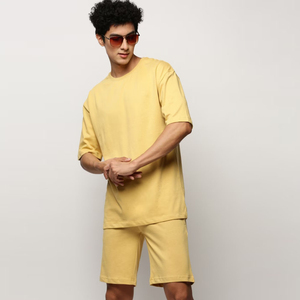 Ensemble d'été Performance : T-shirt court en coton et polyester extensible, doux, respirant, séchage rapide, style urbain, personnalisable OEM, marque privée - Product Image 1