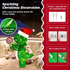 Decoración Navideña de Dinosaurio Preiluminada de 2.4 Pies con Luces LED Blancas Cálidas, Funciona con Pilas o Corriente Alterna - Product Image 6